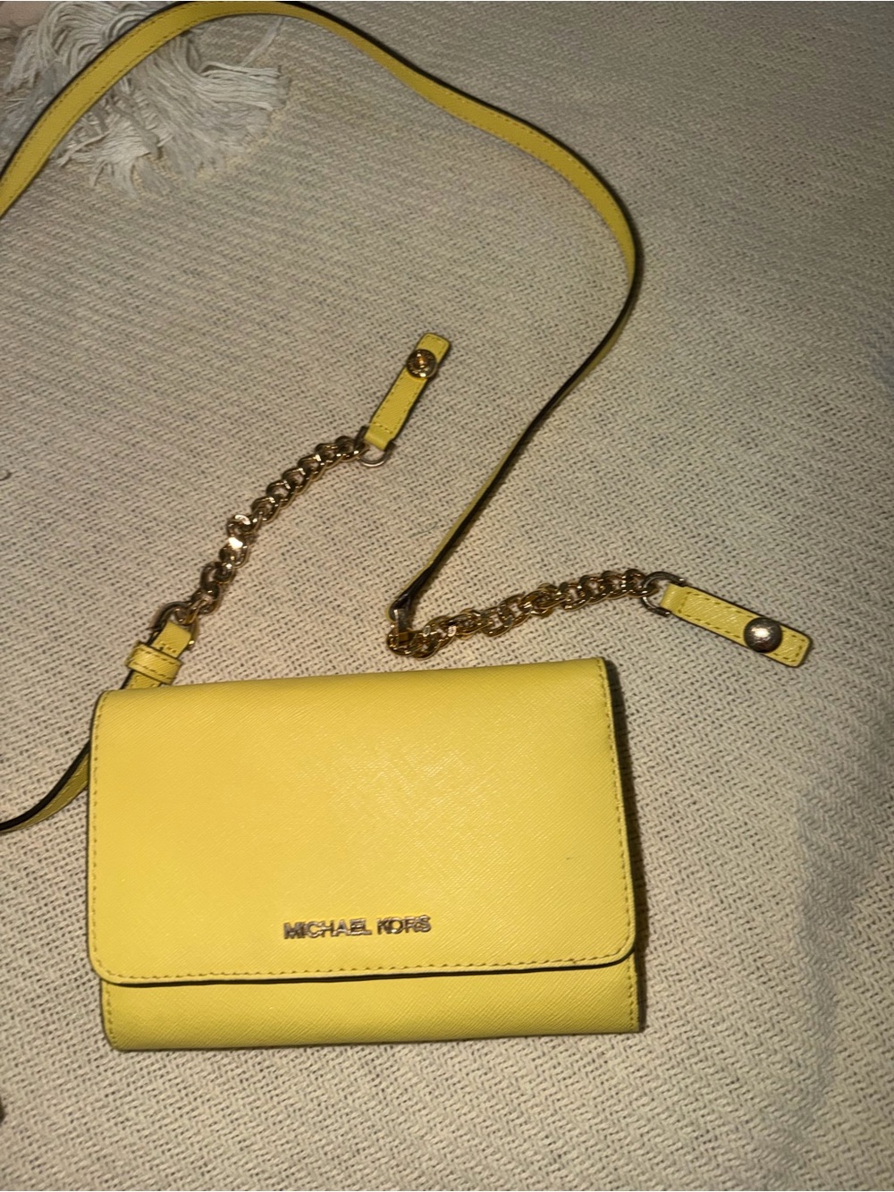 Michael Kors Yellow Saffiano Crossbody Wallet with Gold Chain